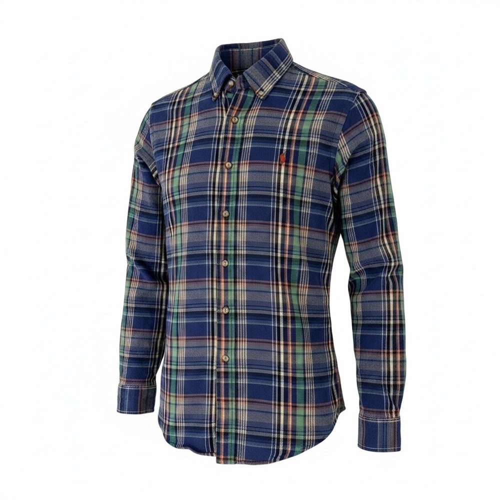 Polo Ralph Lauren Mens Classic Fit Plaid Flannel Button Down Shirt Blue Green M